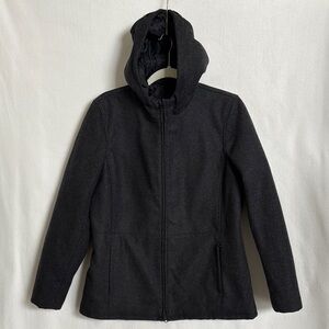 VTG GAP Women’s Sz M Gray Jacket wool full Zip Hooded Coat Quilted lined